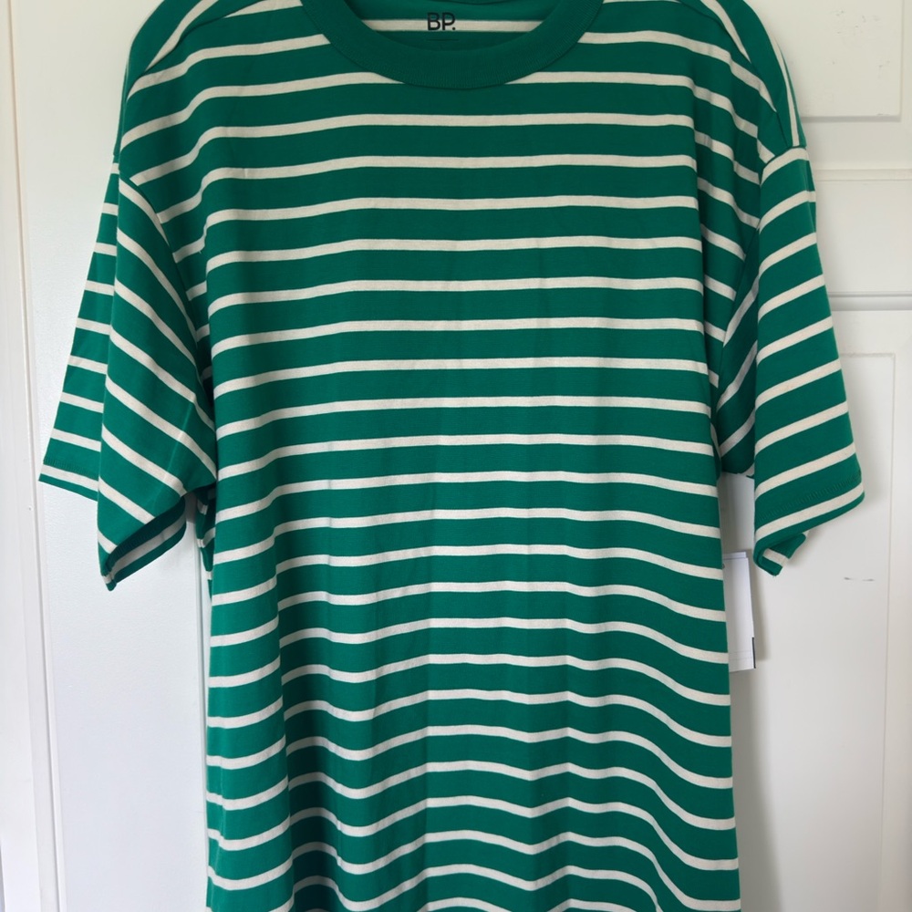 bp Green and White Striped Short Sleeve Tee